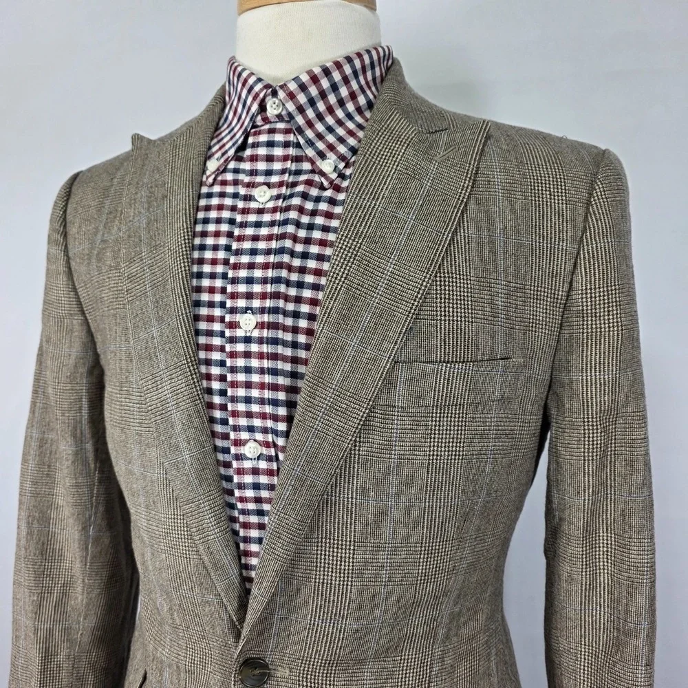 Stafford Men's Sport Coat Blazer Two Button Peak Brown Flannel‎ Wool 38L Slim